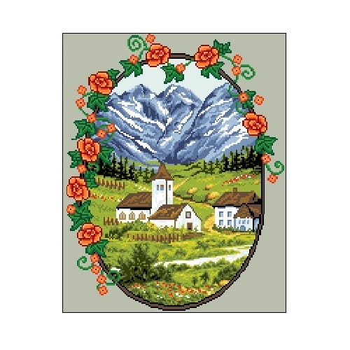 6085 Kanwa do haftu -  Pejzaż z górami w owalu.jpg