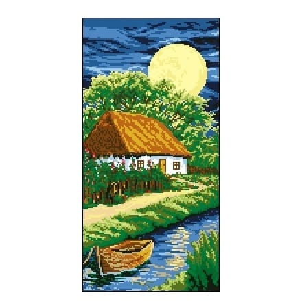 6510 Kanwa do haftu - Chata nad rzeką.jpg