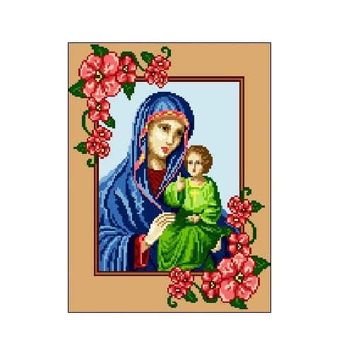 3073 Kanwa do haftu - matka boska w kwiatowych ramkach.jpg