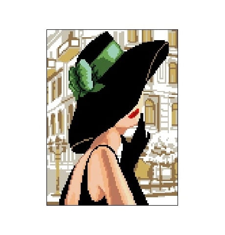 1127 Kanwa do haftu - dama w kapeluszu z zielonym.jpg