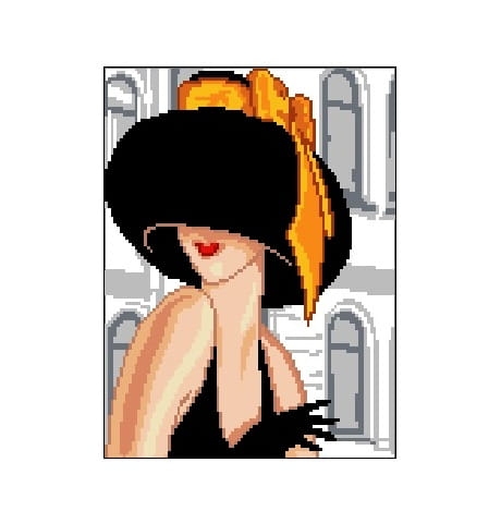 Kanwa 1128 Kobieta w kapeluszu z żółtą wstążką