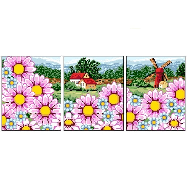 1093-1094-1995 Kanwa do haftu - tryptyk - pejzaz z kwiatami.jpg