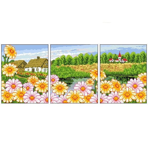 1098-1099-1100 Kanwa do haftu - tryptyk - pejzaz z kwiatami.jpg