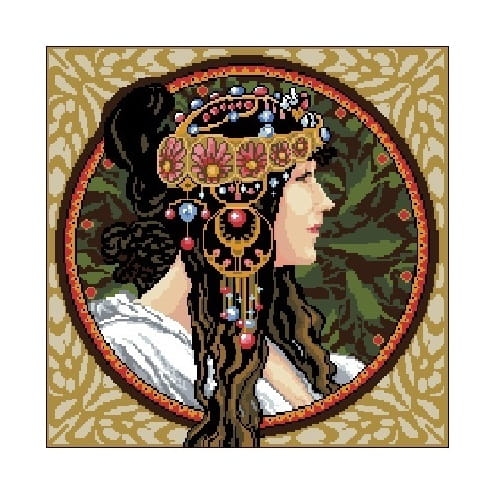 Wzór w PDF 6901 Głowy Bizantyjskie - Brunetka  - Alfons Mucha  