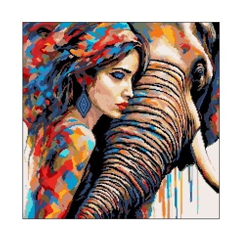 Wzór w PDF 6928 Kobieta i słoń