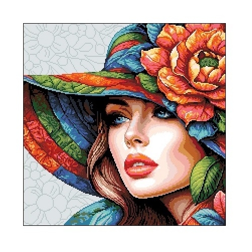 6984 Kanwa do haftu - Dziewczyna w kolorowym kapeluszu.jpg